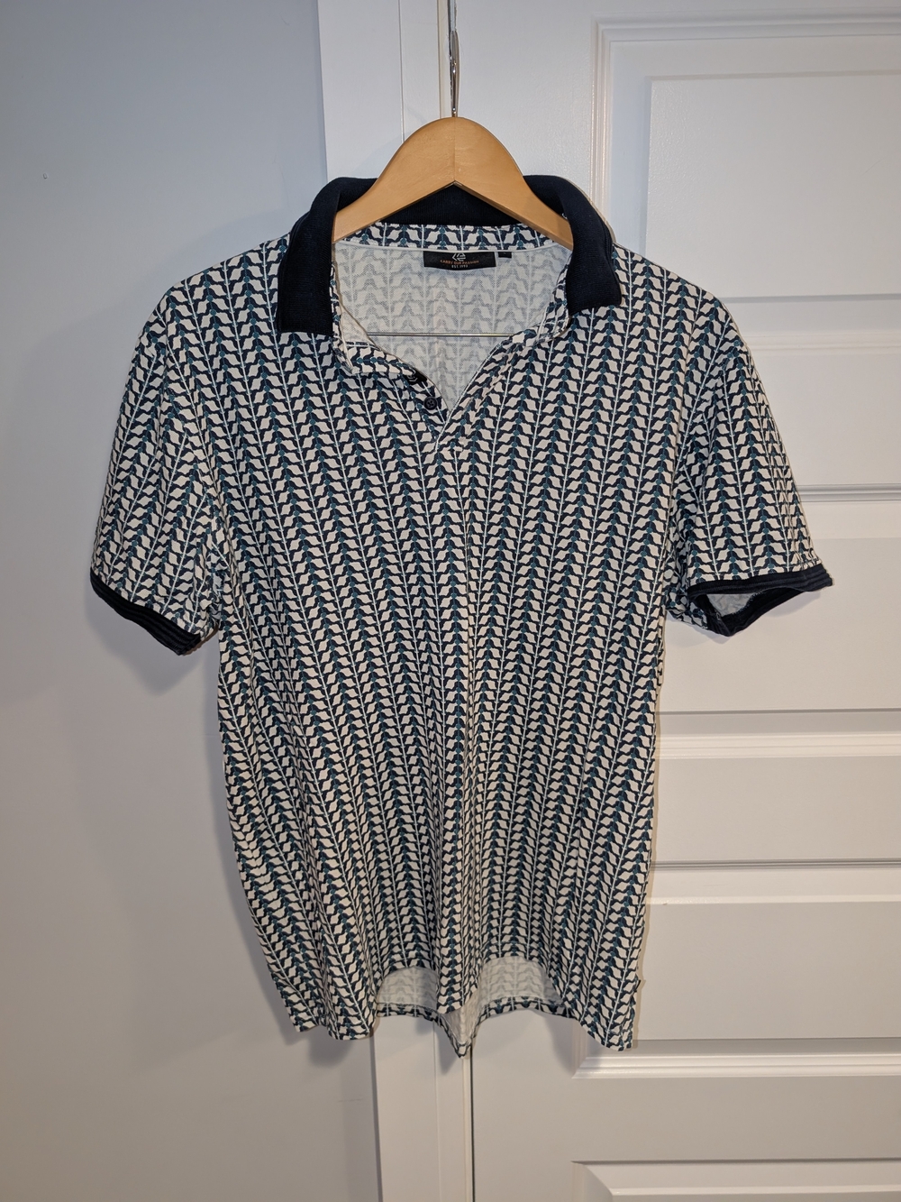 Men's Navy & White Geometric Polo Golf Shirt